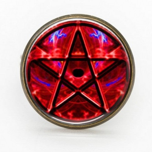 Red Glass Pentagram Witchcraft Adjustable Ring